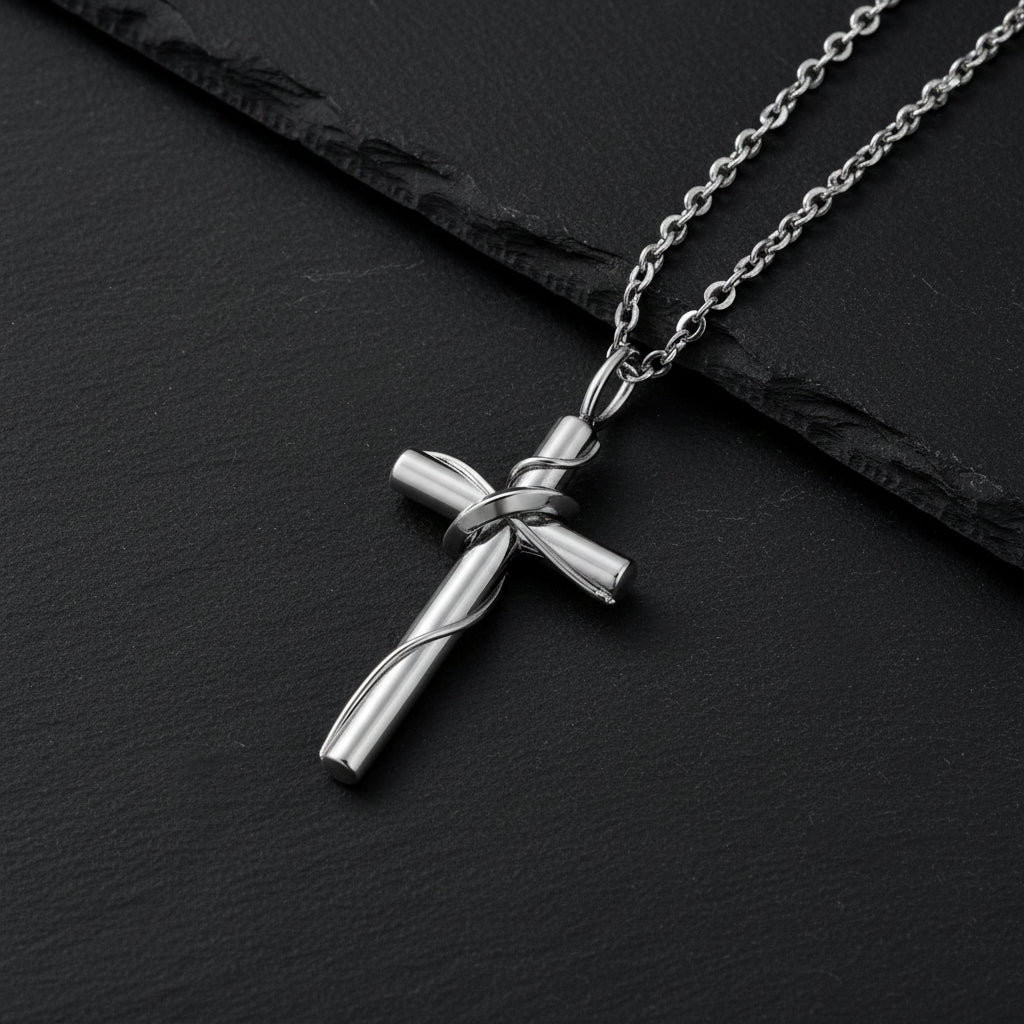 Matching Couple Stainless Steel Wire Wrapped Cross Necklace - Lovez Aqua© - Women's Necklace