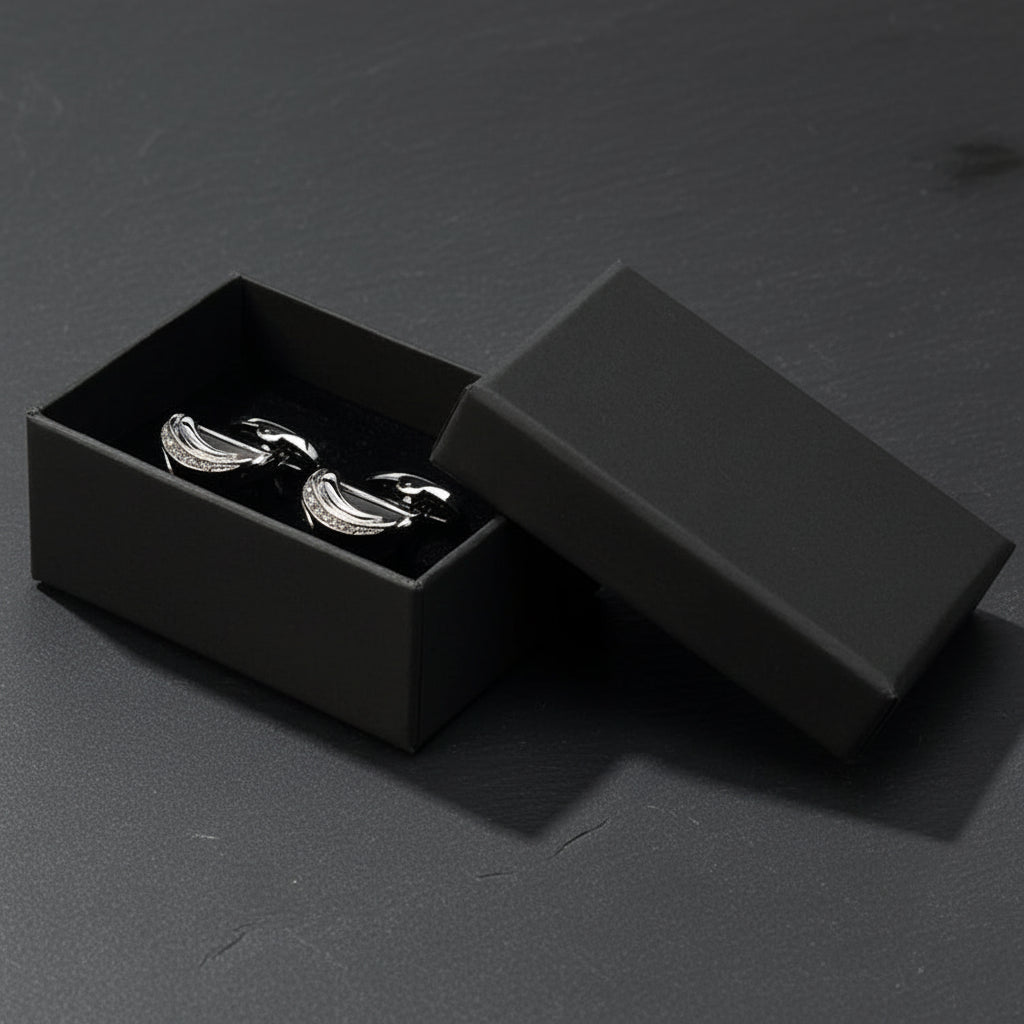 Men's Luxurious Gold Crystal Glass Rectangle Cufflinks with Rhinestone Accents - Lovez Aqua© - Platinum