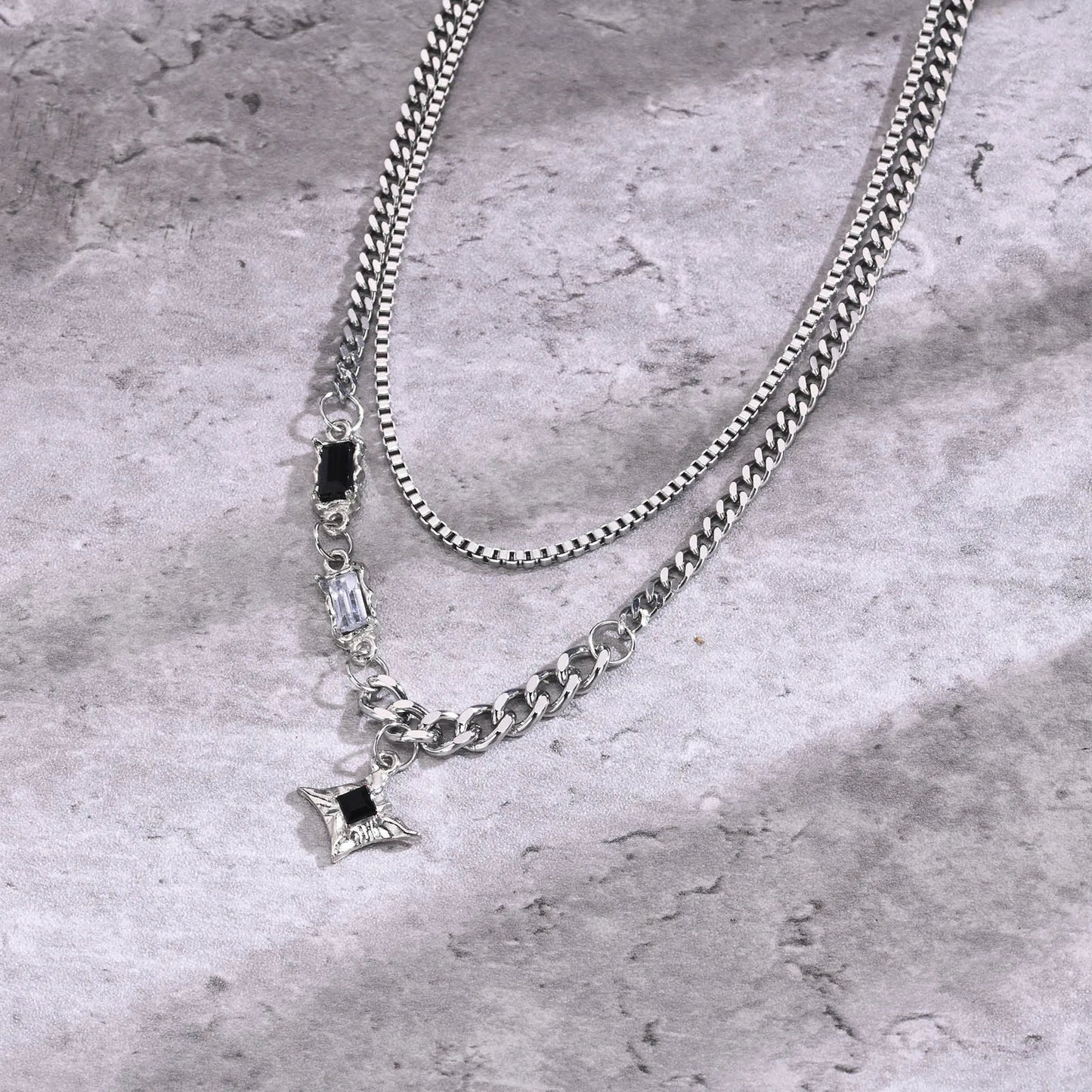 Crystal Star Charm Double Link Chain Choker Unisex Pendant Necklace - Lovez Aqua© -