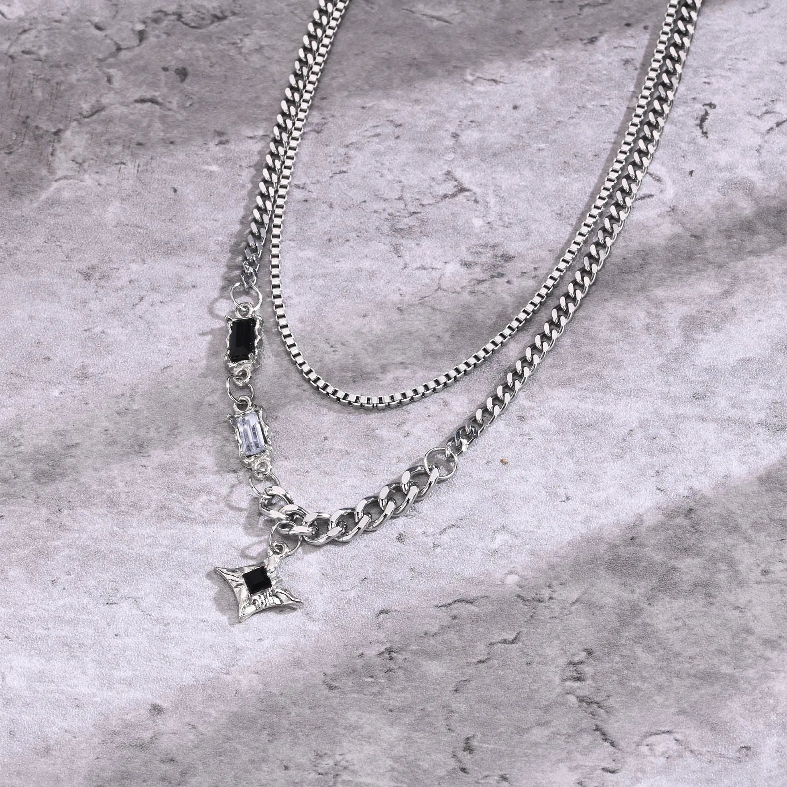 Crystal Star Charm Double Link Chain Choker Unisex Pendant Necklace - Lovez Aqua© -