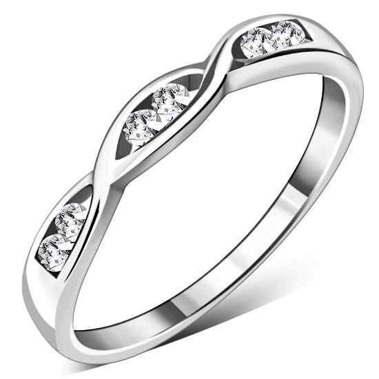 S925 Sterling Silver & Intwined Cubic Zirconia Women's Ring - Lovez Aqua© -