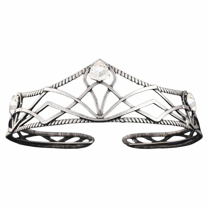 Women's Elvish Inspired Gold Silver Baroque Crystal Tiara - Lovez Aqua© - Silver White