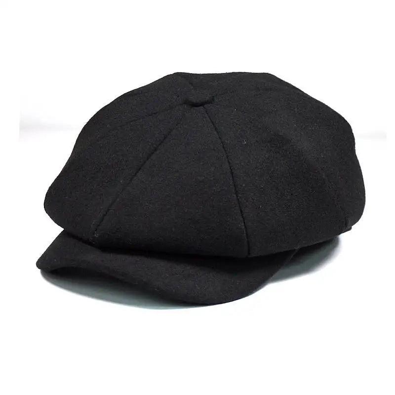 Men's Vintage Classic Plaid Wool Newsboy Winter Beret Cap - Lovez Aqua© - Black / 55-59cm