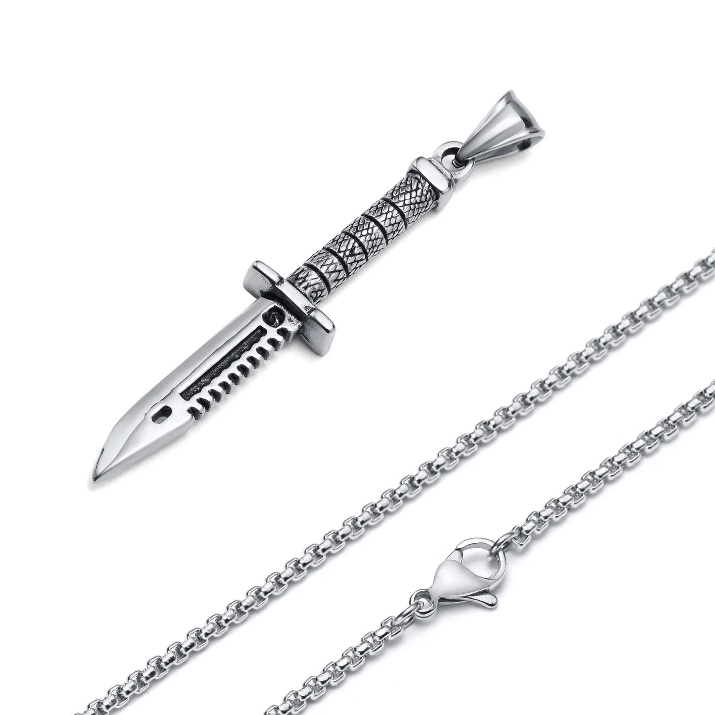 Men's Retro Punk Stainless Steel Dagger Pendant Necklace - Lovez Aqua© - Silver / 70cm