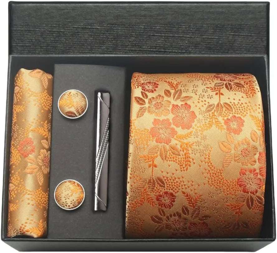 Men's Luxury Silk Paisley Floral Necktie, Pocket Square, Clip & Cufflinks Set - Lovez Aqua© - BM6