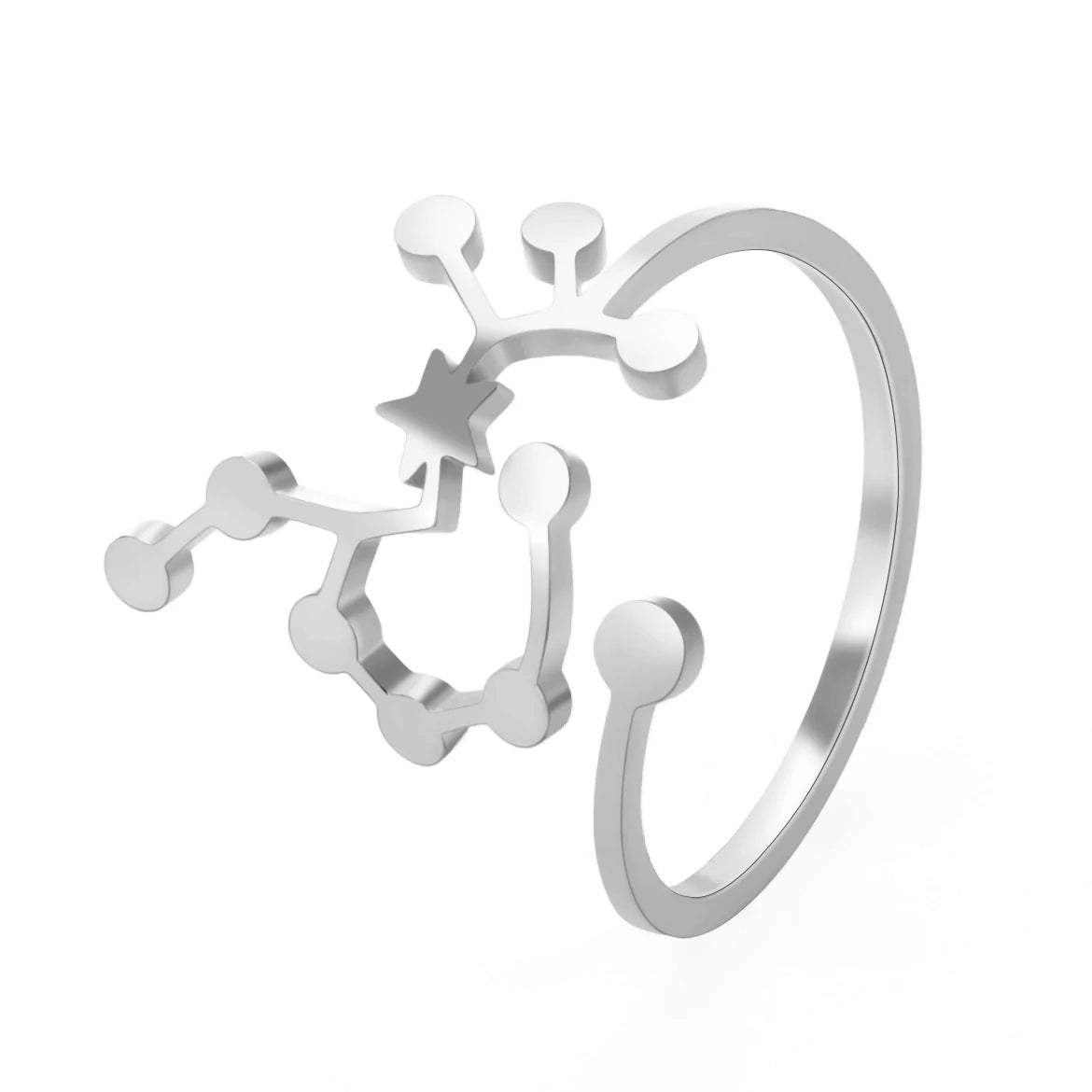 Women's Zodiac Star Signs Constellation Stainless Steel Adjustable Open Ring - Lovez Aqua© - Sagittarius Steel