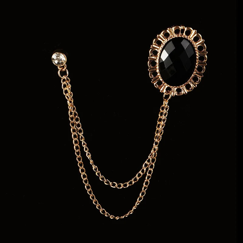 Men's Baroque Rhinestone Classic Chain Link Vintage Lapel Pin Brooch - Lovez Aqua© - Style 7