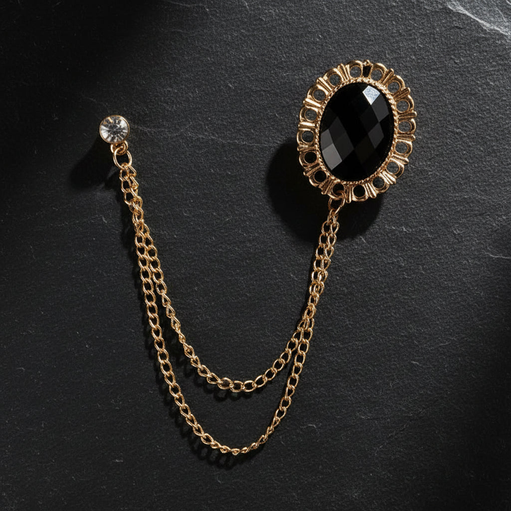 Men's Baroque Rhinestone Classic Chain Link Vintage Lapel Pin Brooch - Lovez Aqua© - Style 7