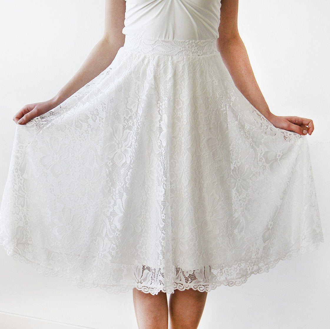 Women's Vintage Romantic White Lace Bridal A-Line Wedding Midi Skirt