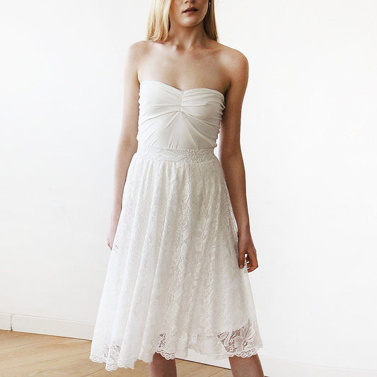 Women's Vintage Romantic White Lace Bridal A-Line Wedding Midi Skirt