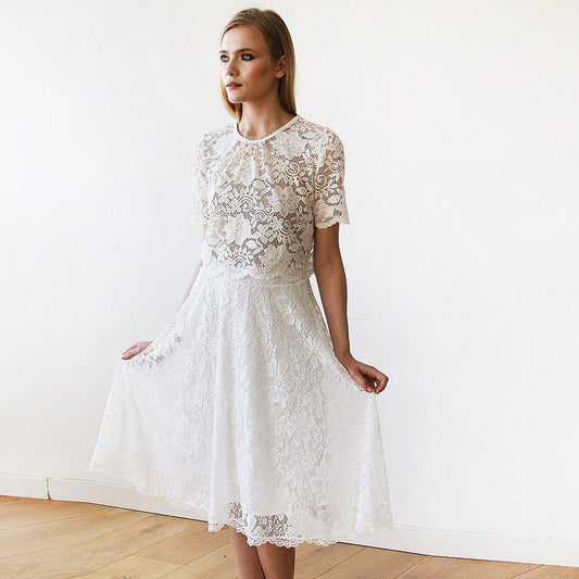Women's Vintage Romantic White Lace Bridal A-Line Wedding Midi Skirt
