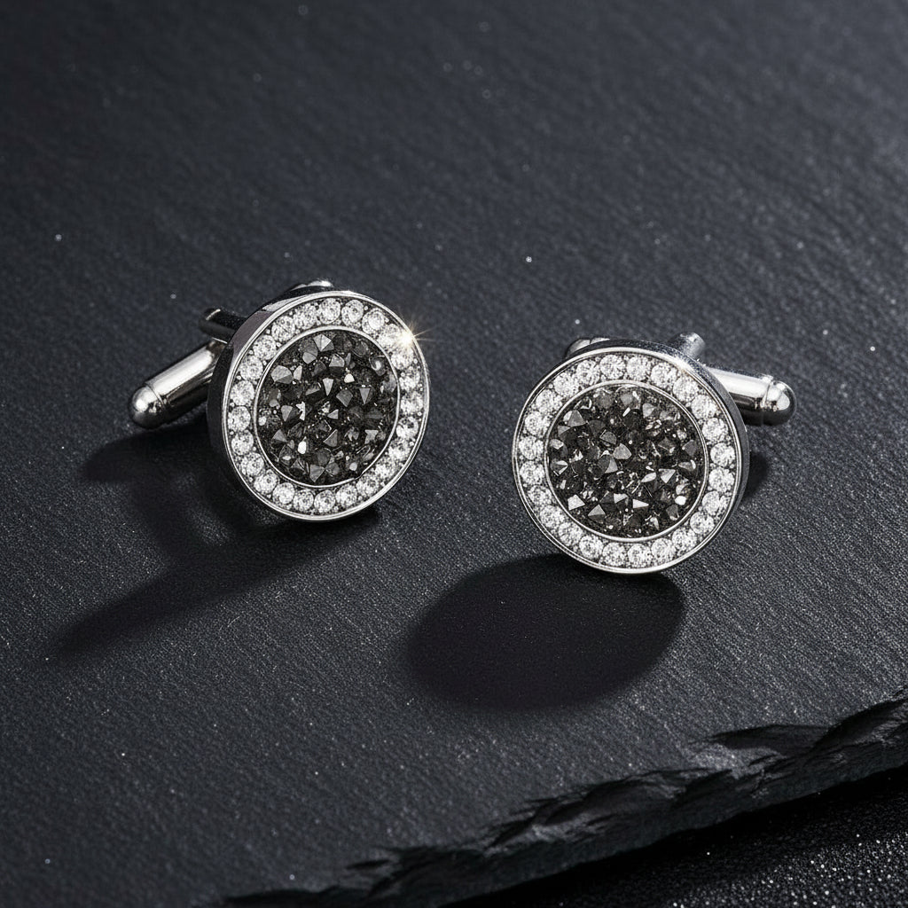 Luxury Men's Crystal & Agate Encrusted Round Cufflinks - Lovez Aqua© -