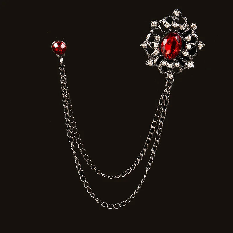 Men's Baroque Rhinestone Classic Chain Link Vintage Lapel Pin Brooch - Lovez Aqua© - Style 11
