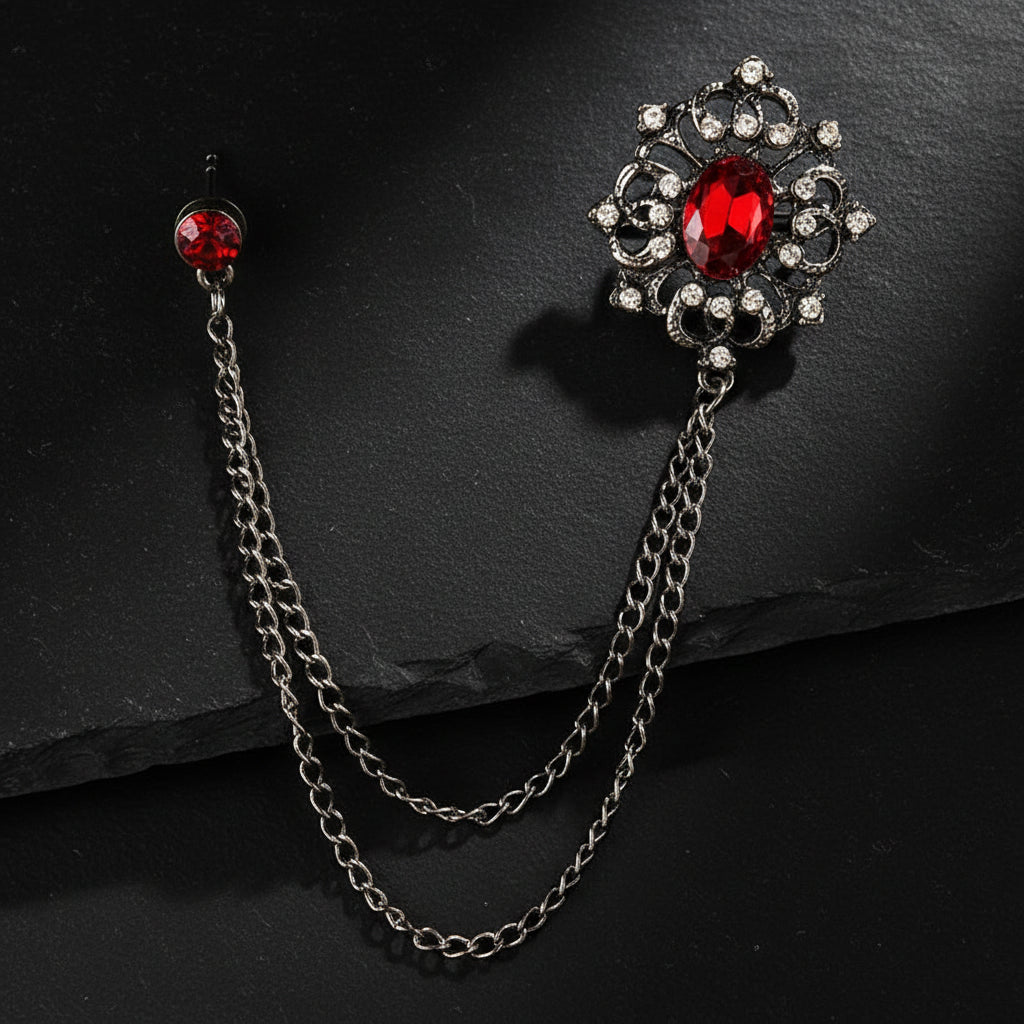 Men's Baroque Rhinestone Classic Chain Link Vintage Lapel Pin Brooch - Lovez Aqua© - Style 11