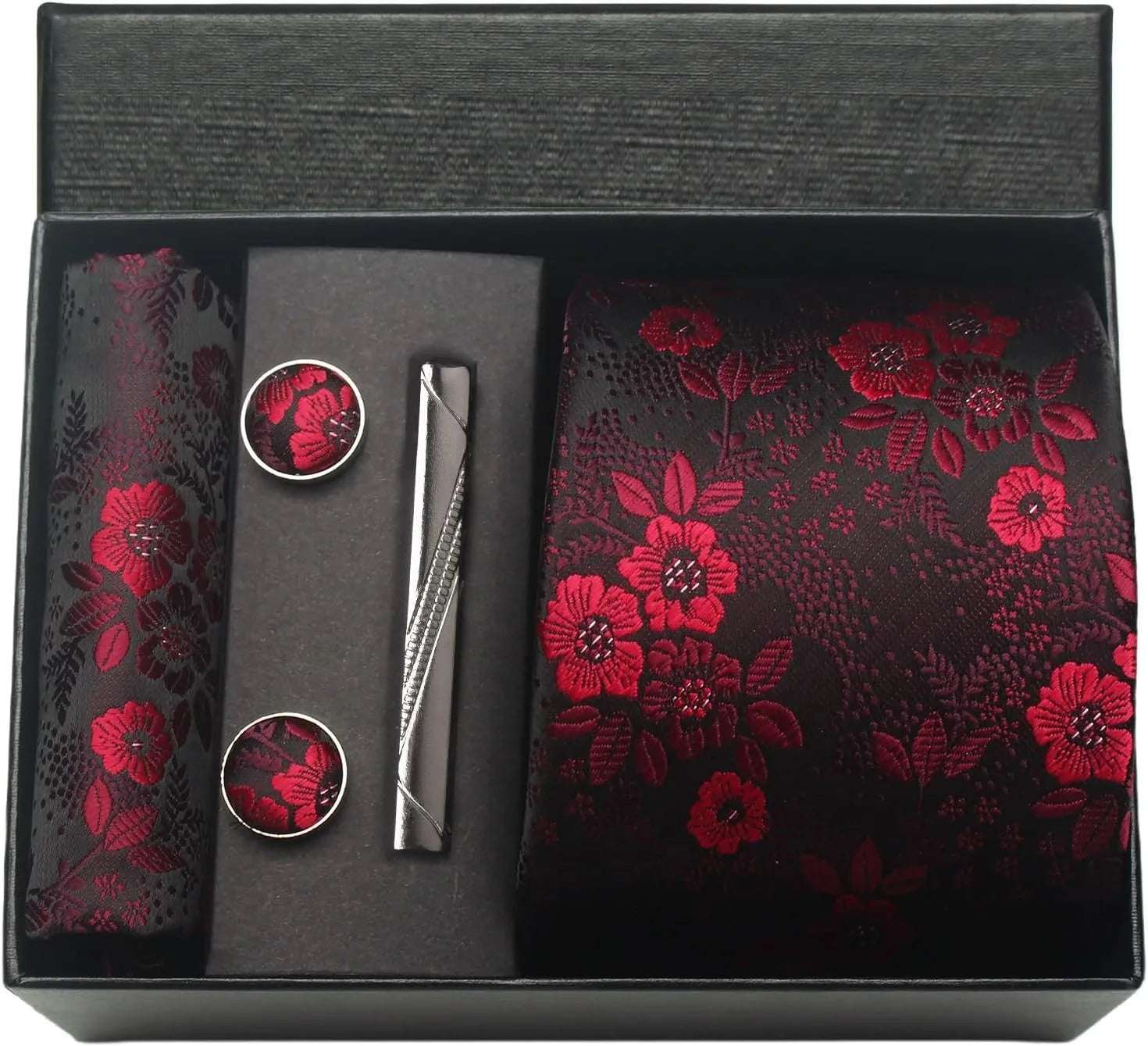 Men's Luxury Silk Paisley Floral Necktie, Pocket Square, Clip & Cufflinks Set - Lovez Aqua© - BM18