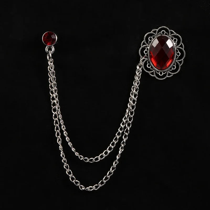 Men's Baroque Rhinestone Classic Chain Link Vintage Lapel Pin Brooch - Lovez Aqua© -