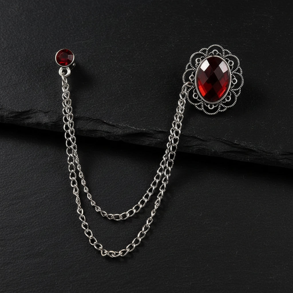 Men's Baroque Rhinestone Classic Chain Link Vintage Lapel Pin Brooch - Lovez Aqua© - Style 5