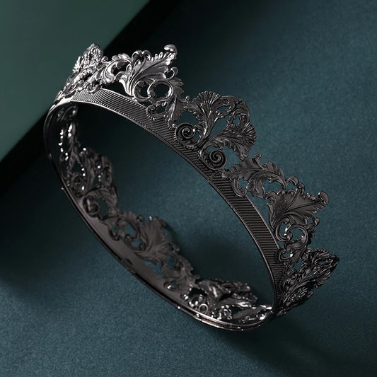 Men's Antique Silver Classic Baroque King Diadem Crown - Lovez Aqua© -