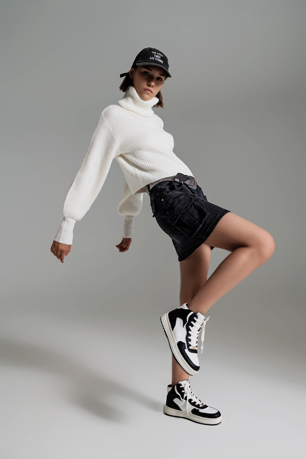 Women's Black Cargo Denim Mini Skirt with Pockets & Zipper - Lovez Aqua© -