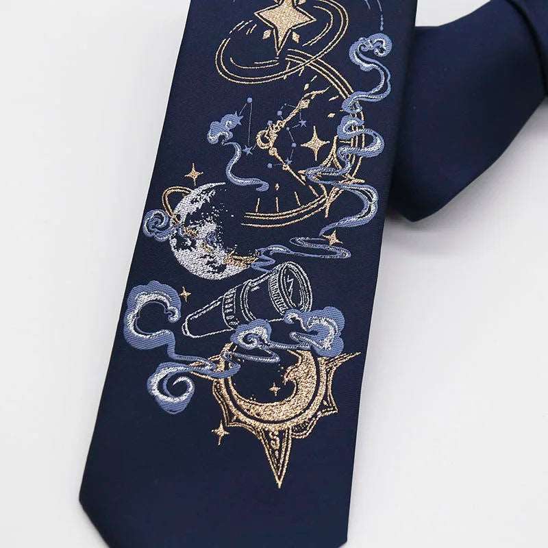 Night Gothic Dark Magic Japanese Style Detailed Illustrated Men's Necktie - Lovez Aqua© -