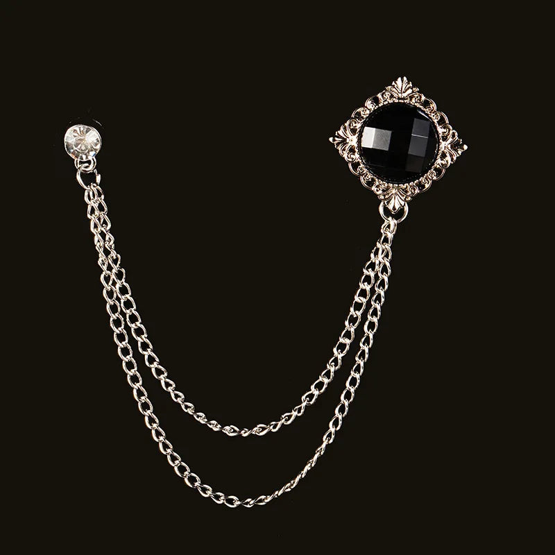 Men's Baroque Rhinestone Classic Chain Link Vintage Lapel Pin Brooch - Lovez Aqua© - Style 12