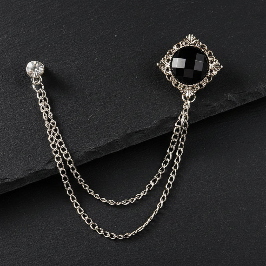 Men's Baroque Rhinestone Classic Chain Link Vintage Lapel Pin Brooch - Lovez Aqua© - Style 12