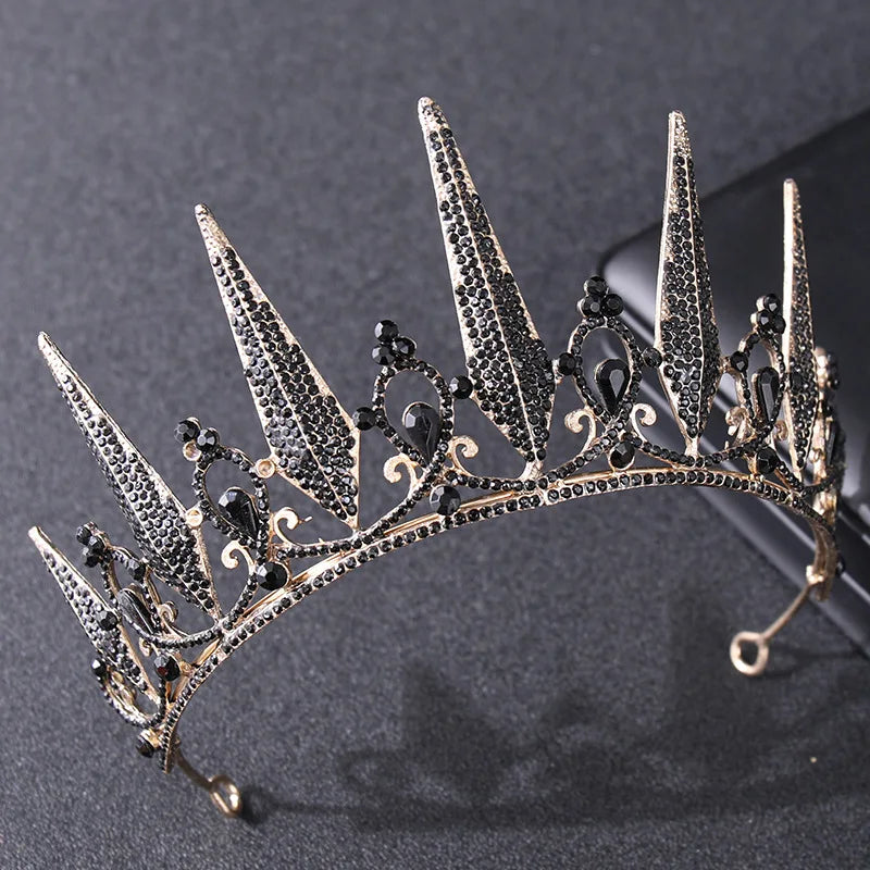 Women's Baroque Vintage Black Crystal Rhinestone Gothic Spear Tiara - Lovez Aqua© -