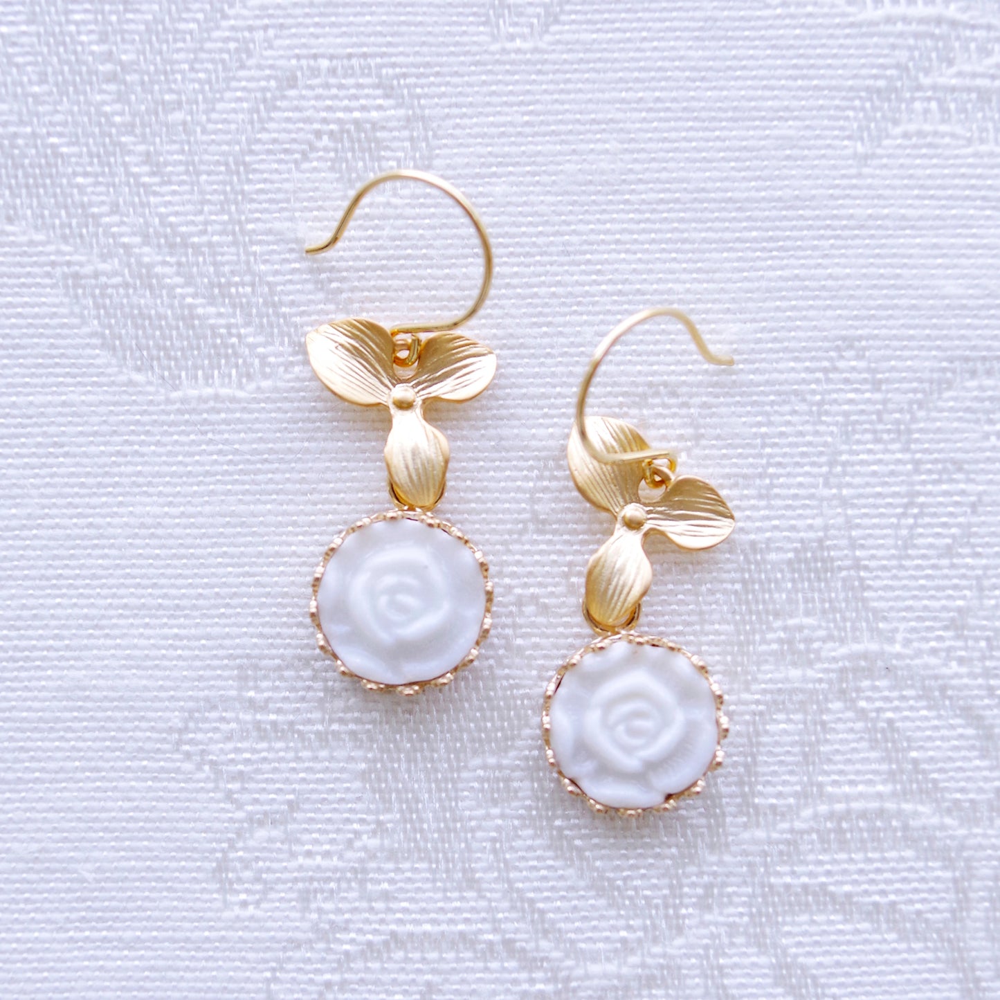 Women's Delicate Mini Porcelain Moonlight Rose Gold-Plated Drop Earrings - Lovez Aqua© -