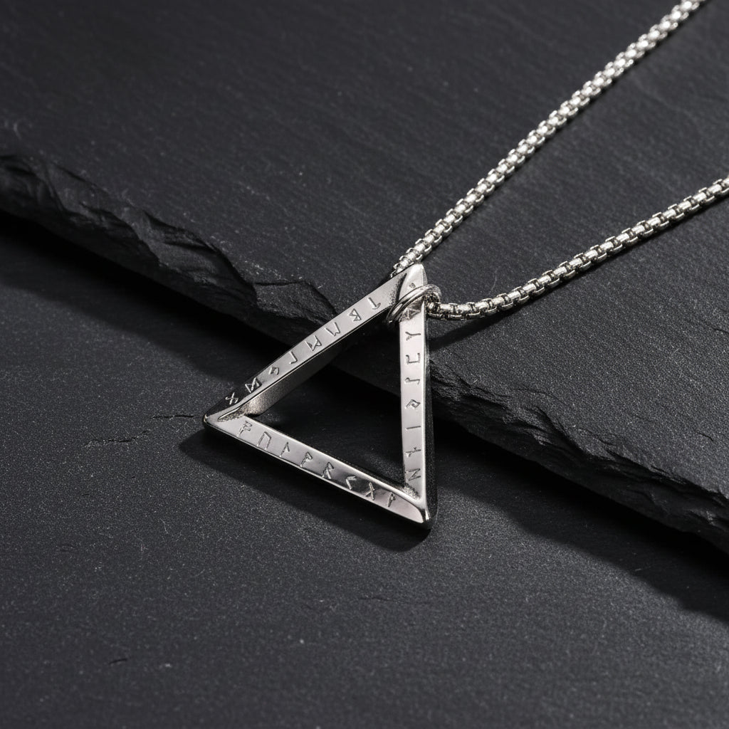 Men's Antique Twisted Norse Viking Triangle Pendant Necklace - Lovez Aqua© -