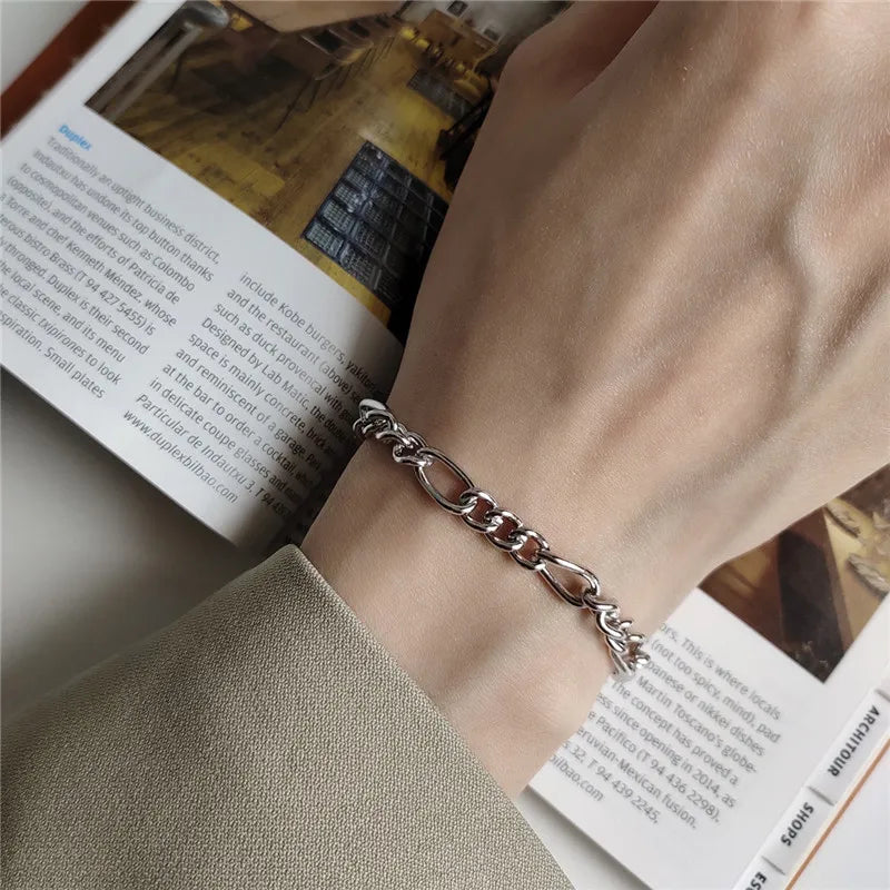 Women's 925 Sterling Silver Chic Thick Link Chain Bracelet - Lovez Aqua© -