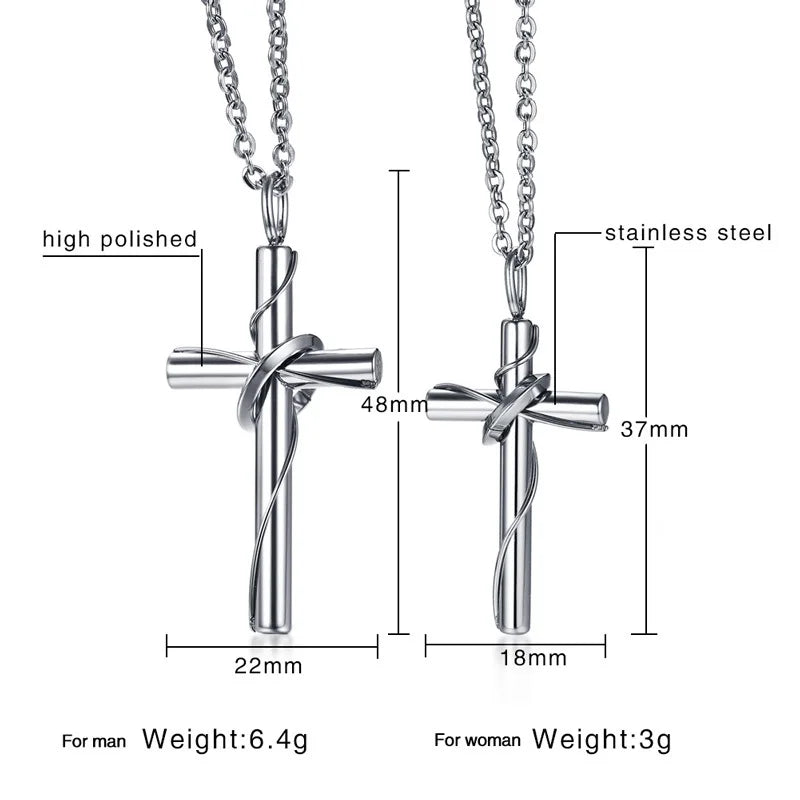 Matching Couple Stainless Steel Wire Wrapped Cross Necklace - Lovez Aqua© -