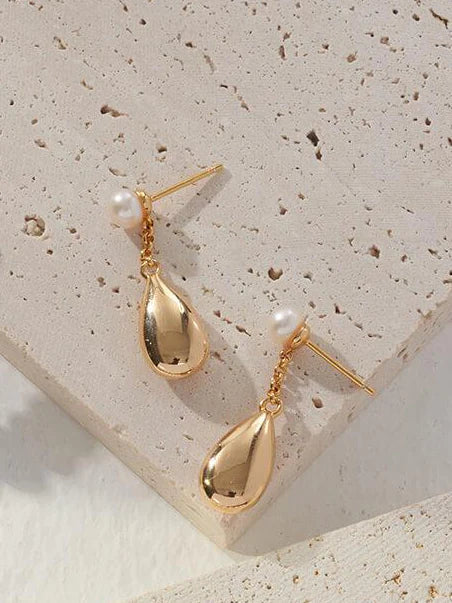 Women's Dainty 18ct Gold Vermeil Raindrop Freshwater Pearl Waterdrop Earrings - Lovez Aqua© -