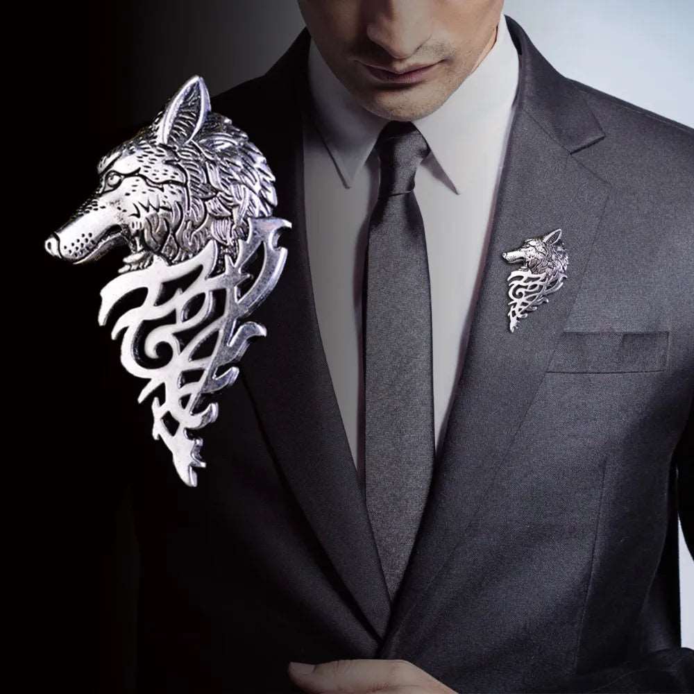 Men's Mysterious Wolf Head Filigree Viking Brooch - Lovez Aqua© -