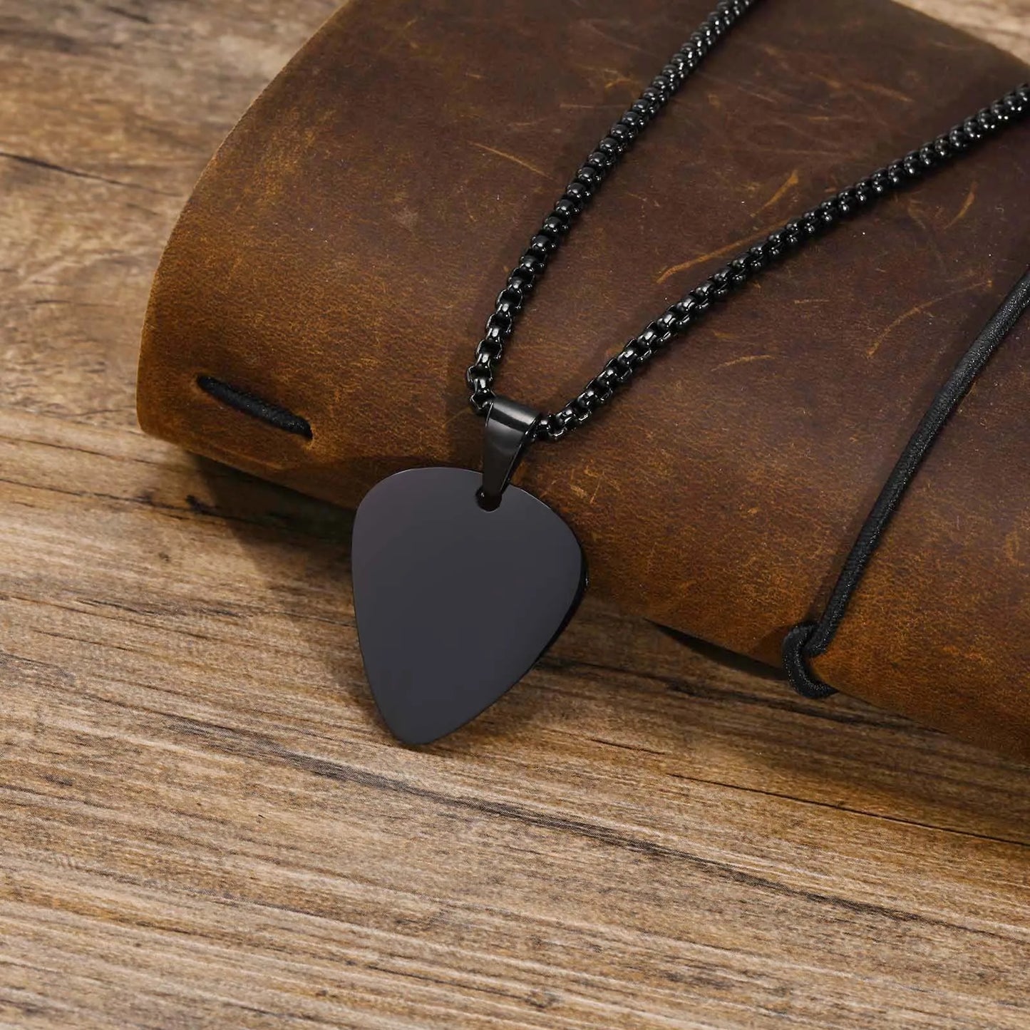 Men's Stainless Steel Guitar Pick Pendant Necklace - Lovez Aqua© - Black / 55cm