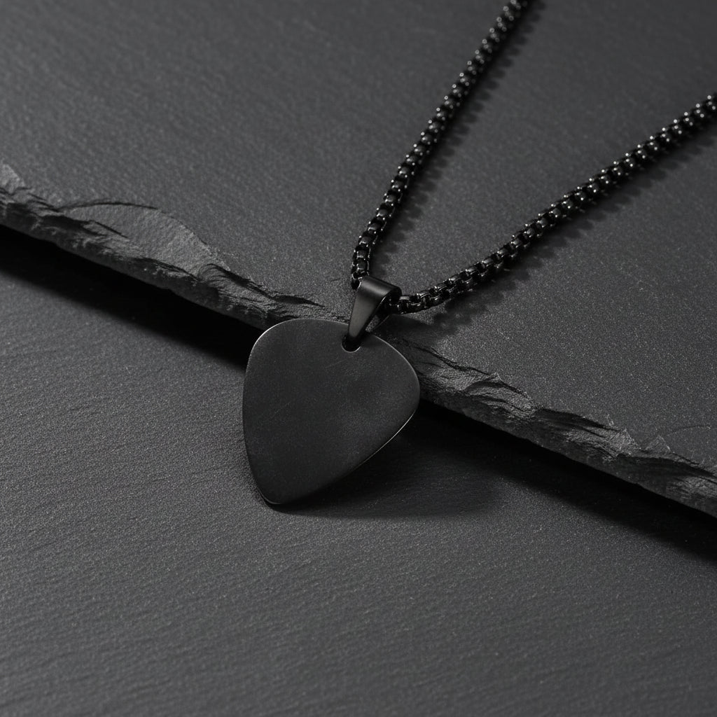 Men's Stainless Steel Guitar Pick Pendant Necklace - Lovez Aqua© - Black / 55cm