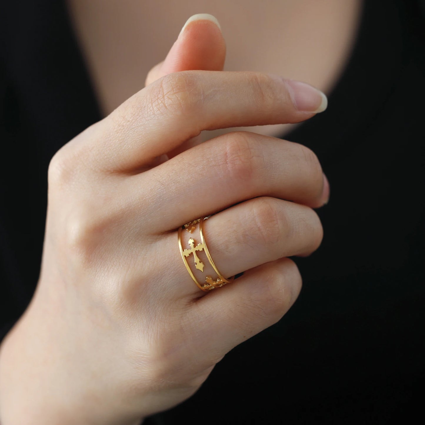 Elegant Religious Cross Stainless Steel Unisex Ring - Lovez Aqua© -