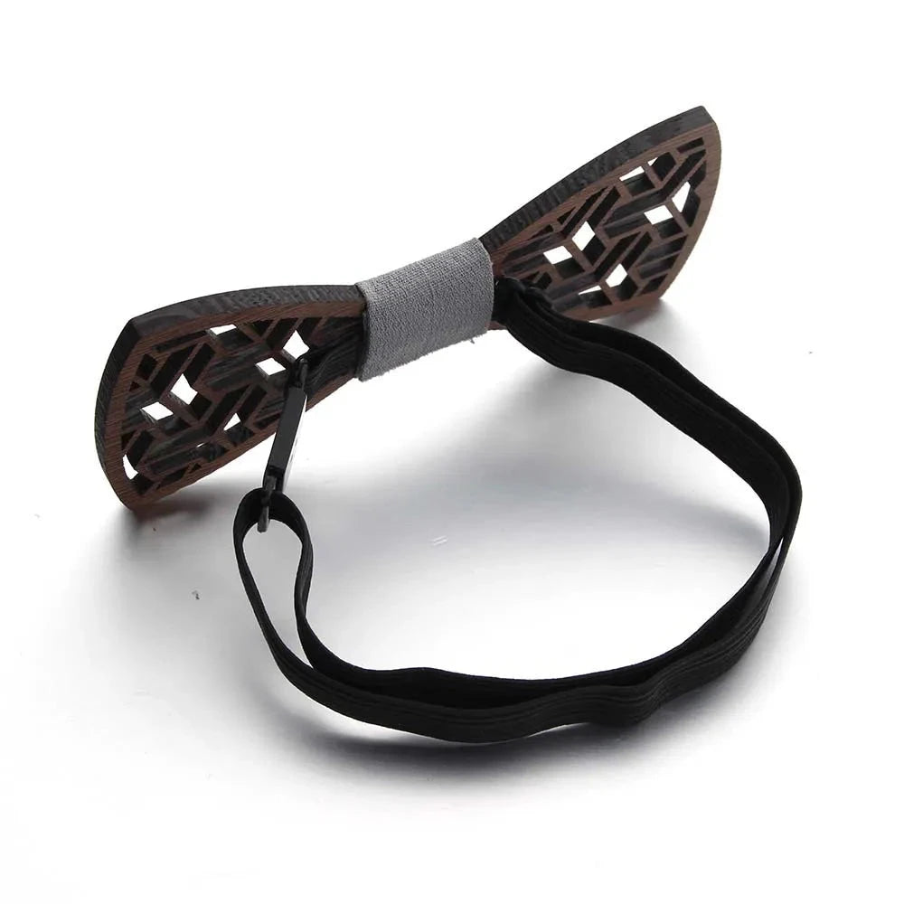 Men's Retro Dark Floral Hollow Carved Bamboo Wood Bowtie - Lovez Aqua© -