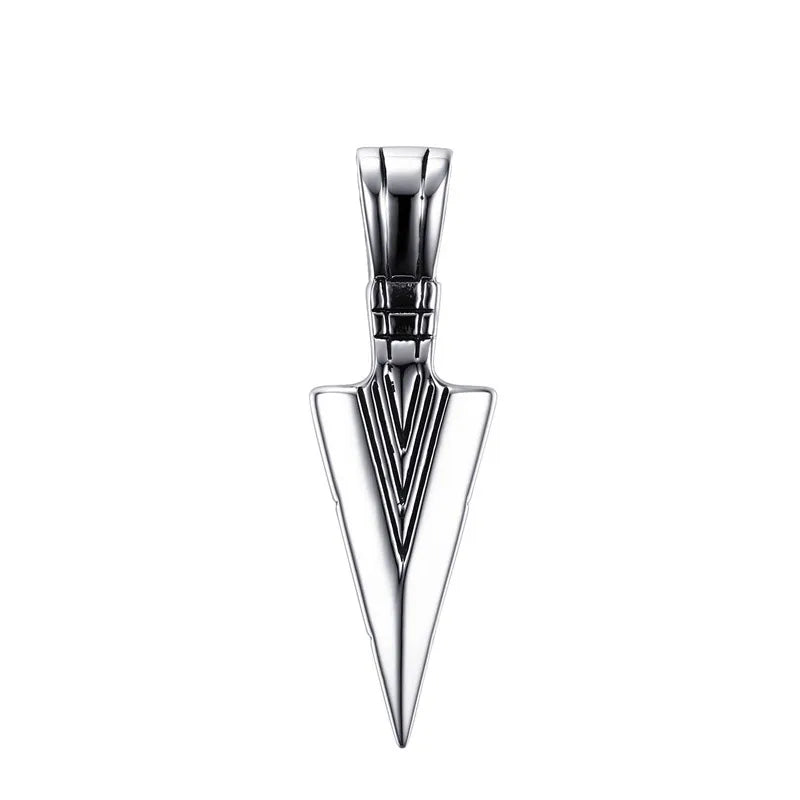 Men's Stainless Steel Punk Rock Arrow Head Pendant Necklace - Lovez Aqua© - Silver No Chain
