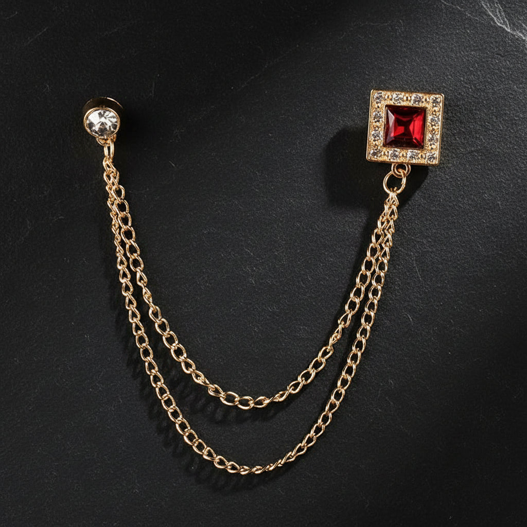 Men's Baroque Rhinestone Classic Chain Link Vintage Lapel Pin Brooch - Lovez Aqua© - Style 1