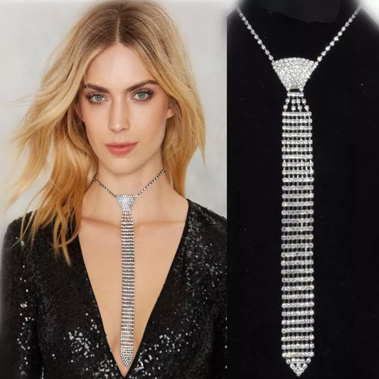 Women's Luxury Rhinestone Diamond Collar Necktie Necklace - Lovez Aqua© -