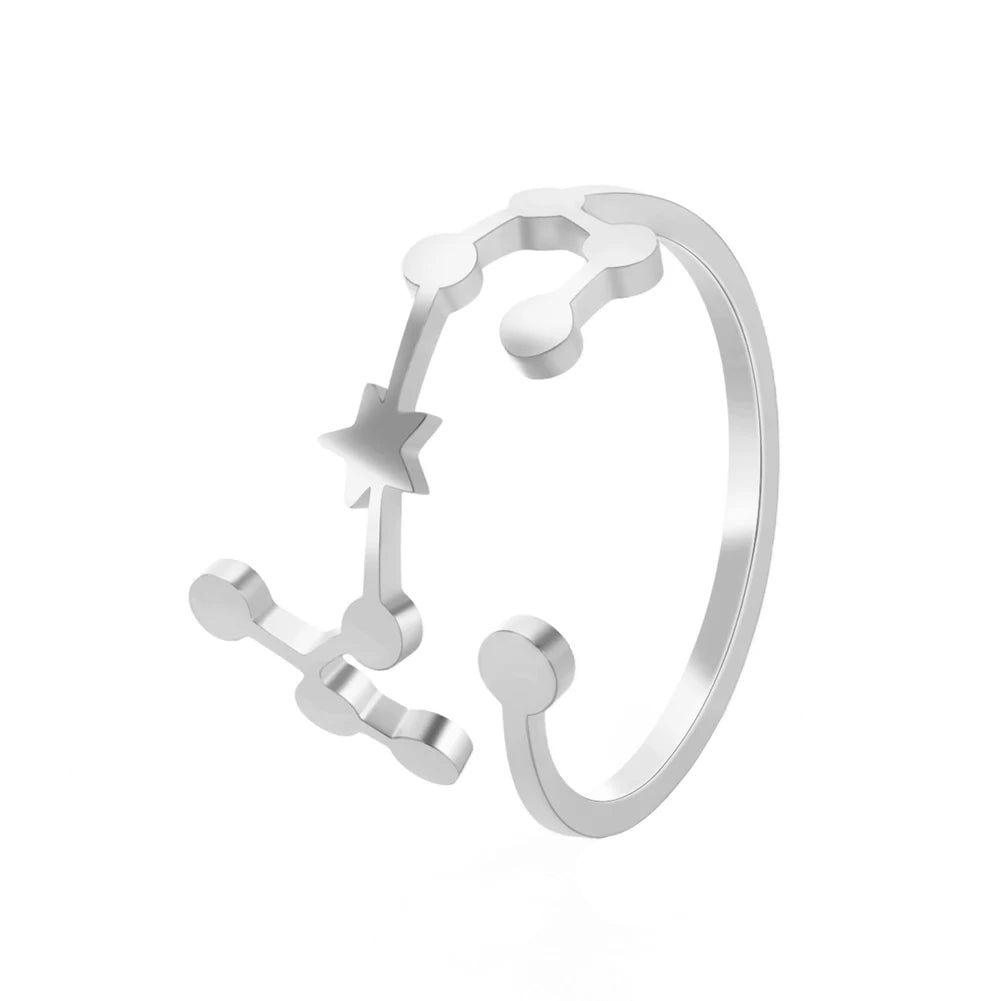 Women's Zodiac Star Signs Constellation Stainless Steel Adjustable Open Ring - Lovez Aqua© - Scorpio Steel