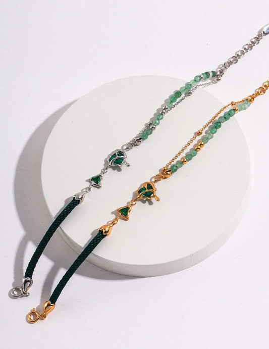 Women's Abstract 18ct Gold Plated Green Strawberry Crystal Heart Bracelet - Lovez Aqua© -