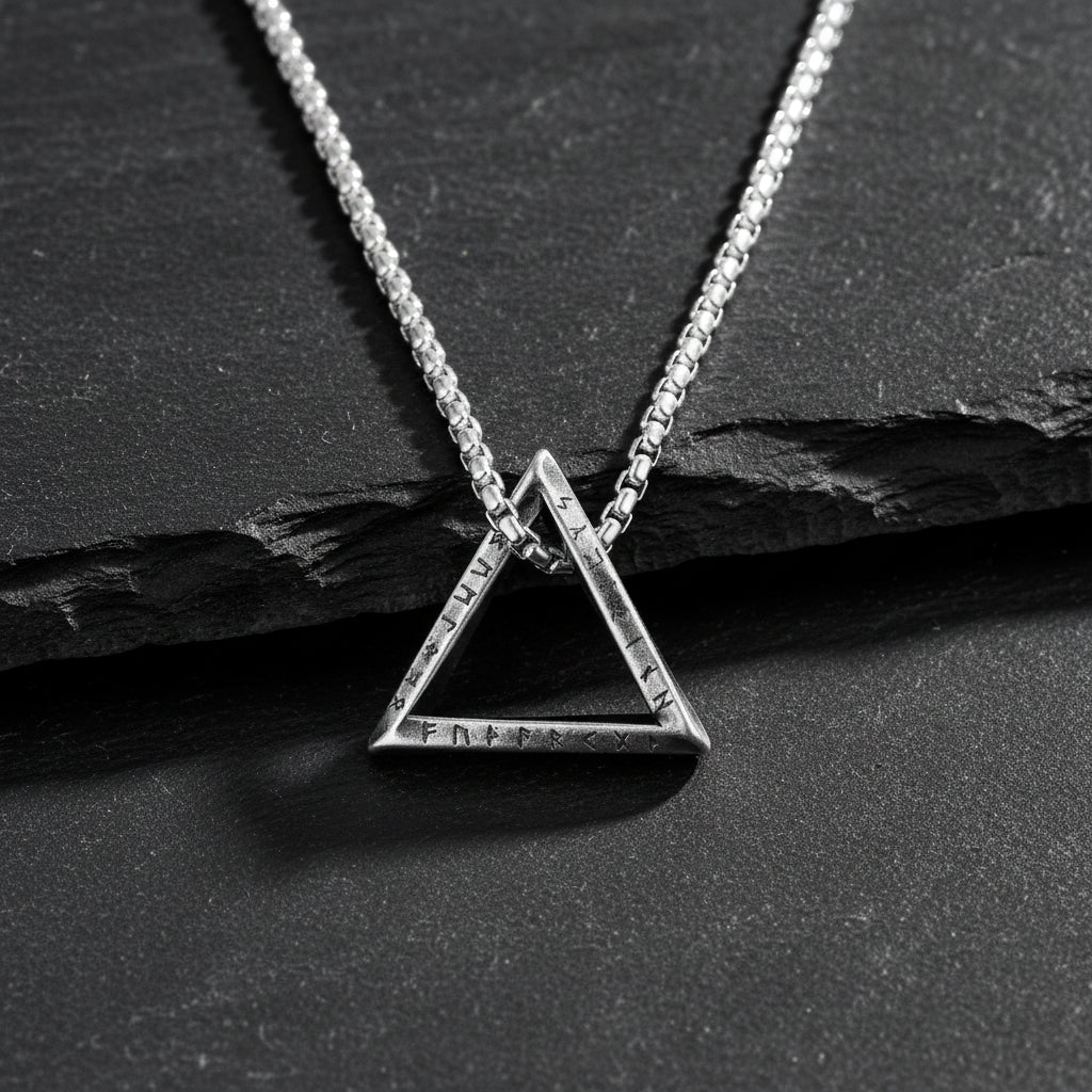 Men's Antique Twisted Norse Viking Triangle Pendant Necklace - Lovez Aqua© - 10 / 50cm