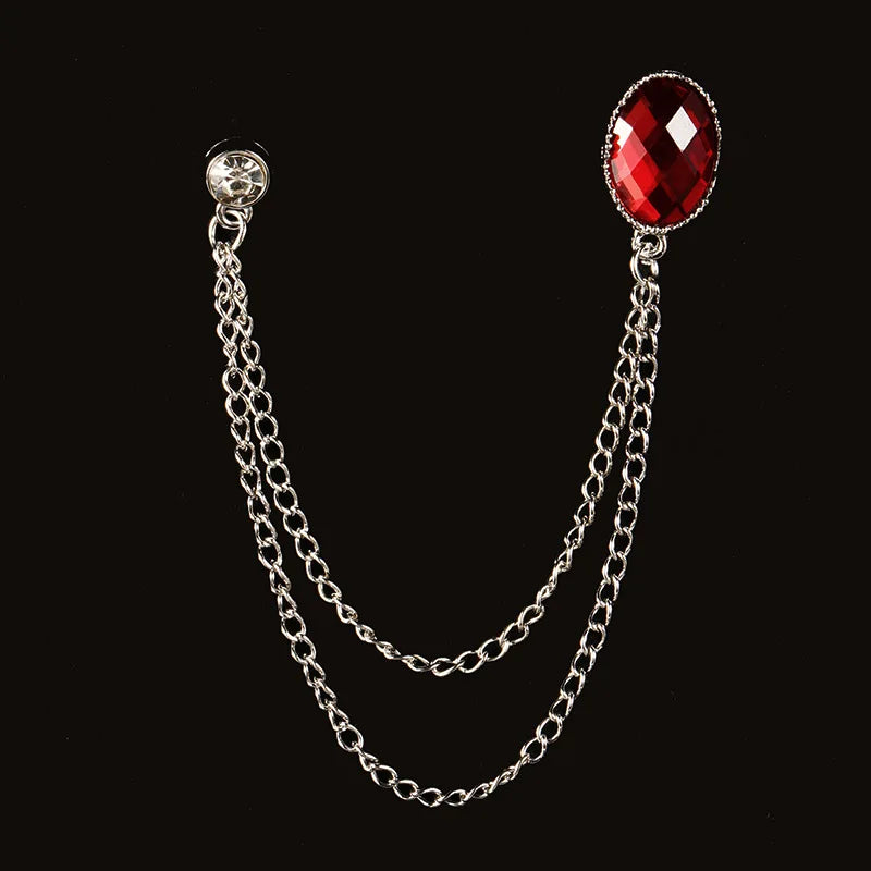 Men's Baroque Rhinestone Classic Chain Link Vintage Lapel Pin Brooch - Lovez Aqua© - Style 14