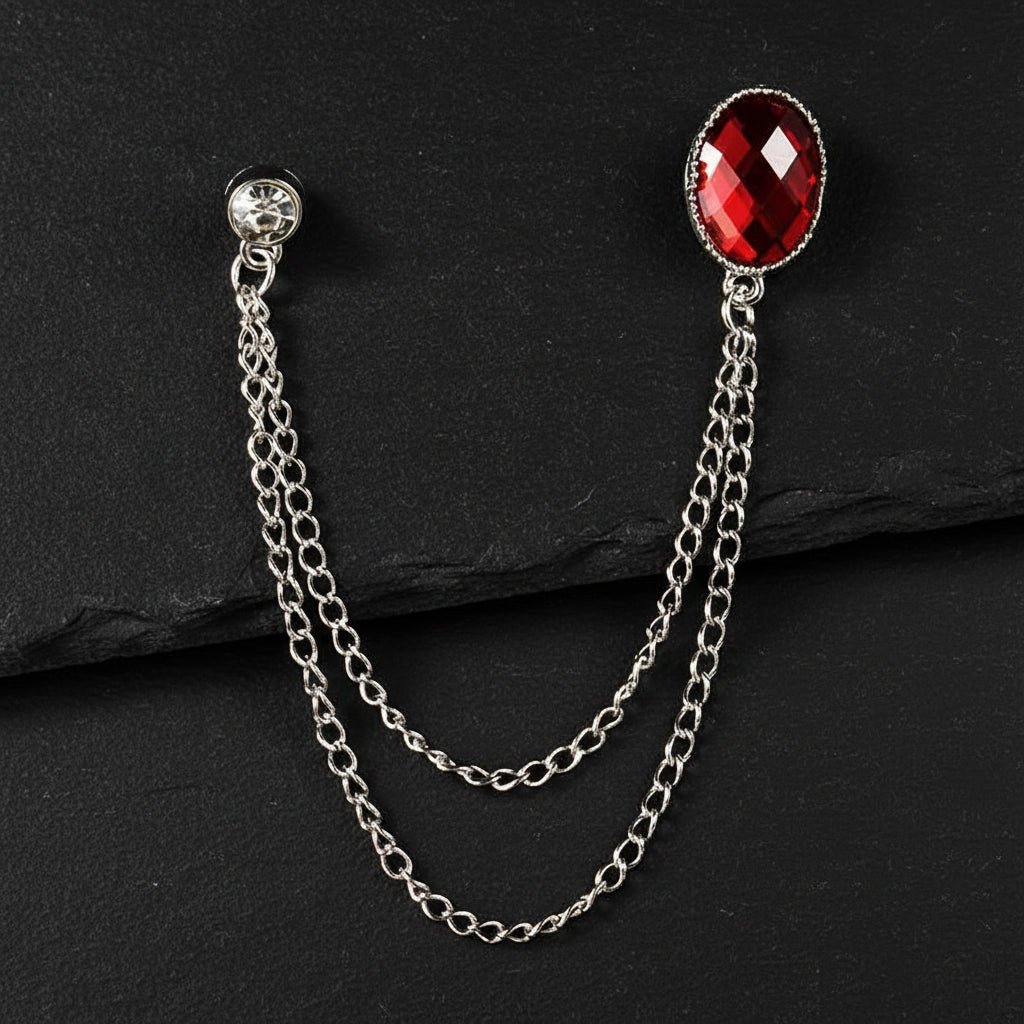 Men's Baroque Rhinestone Classic Chain Link Vintage Lapel Pin Brooch - Lovez Aqua© - Style 14