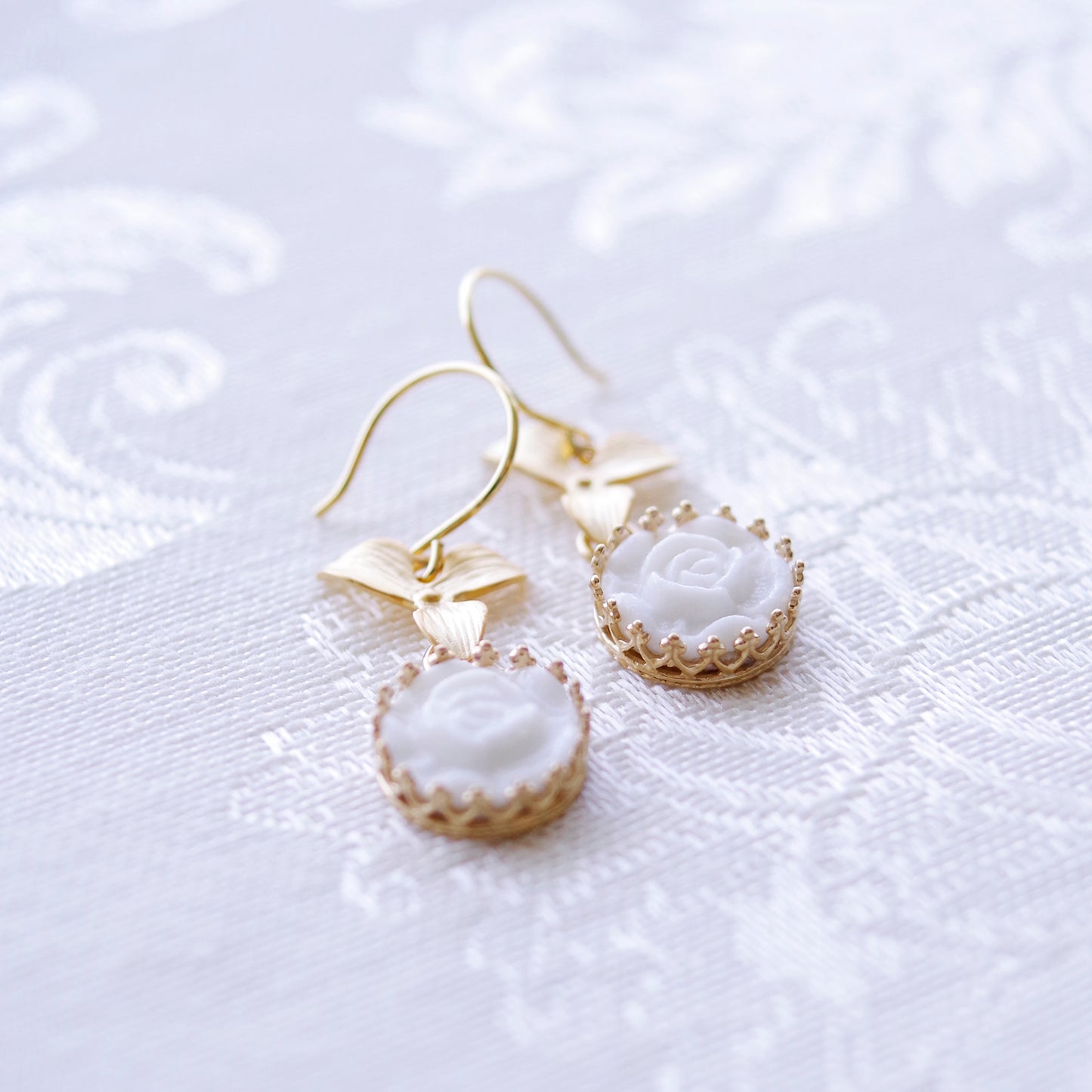 Women's Delicate Mini Porcelain Moonlight Rose Gold-Plated Drop Earrings - Lovez Aqua© -