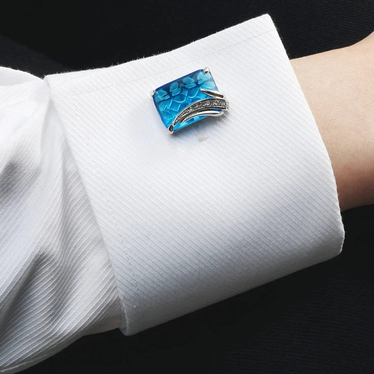 Men's Luxurious Gold Crystal Glass Rectangle Cufflinks with Rhinestone Accents - Lovez Aqua© -