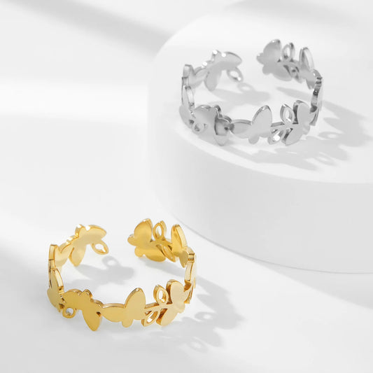 Women's Stainless Steel Gold or Silver Butterfly Open Ring - Lovez Aqua© -