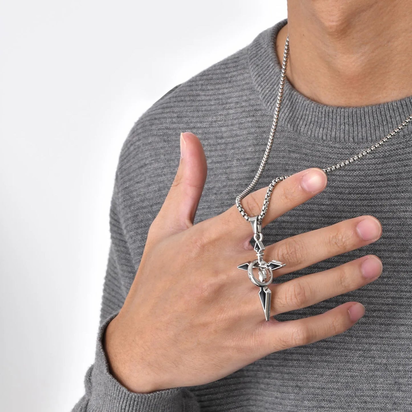 Unisex Sleek Stainless Steel Arrow Shaped Cross Necklace - Lovez Aqua© -