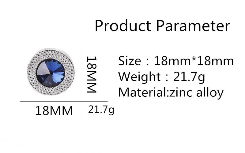 Men's Silver & Imitation Sapphire Blue Crystal Round Embossed Cufflinks - Lovez Aqua© -